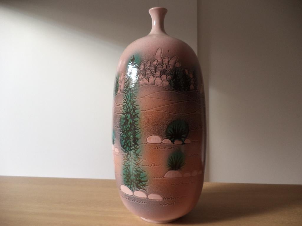 ART DECO landschapsvaas ca1930 handpainted ceramic 37cm vase, Enlèvement