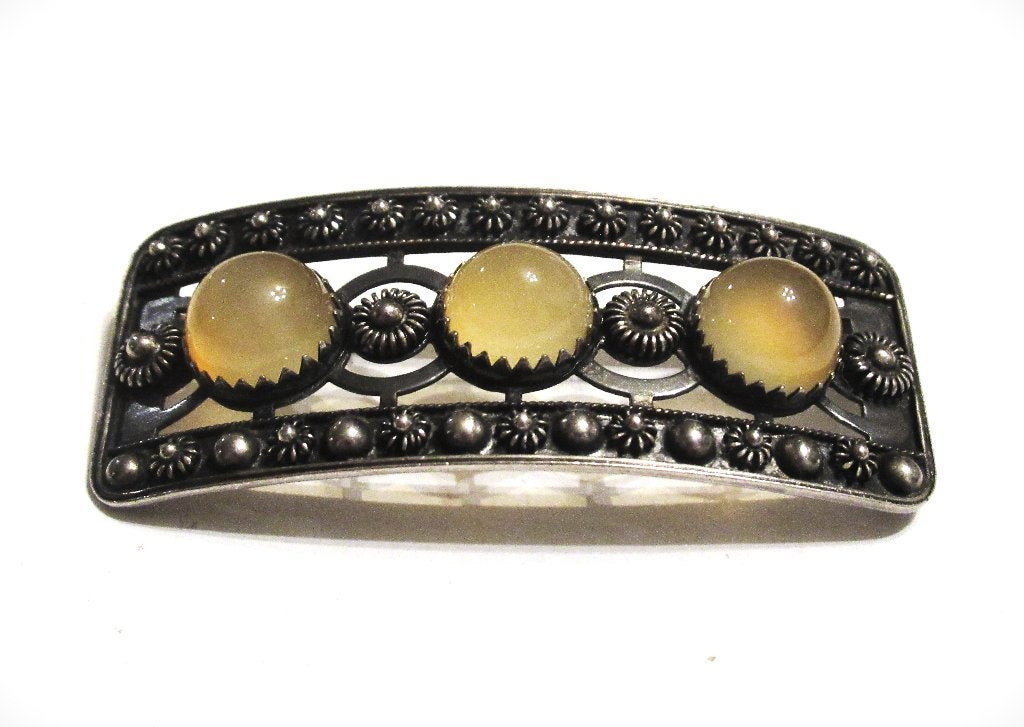 Vintage zilveren geoxideerde broche met carneool van de '60, Handtassen en Accessoires, Antieke sieraden, Ophalen of Verzenden