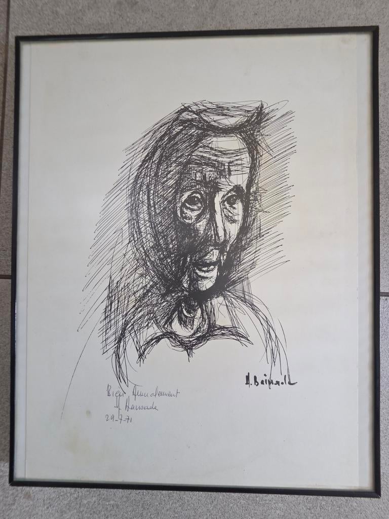 Desin Original Encre De Chine, Portrait 1971-Signe H.Bainard, Enlèvement