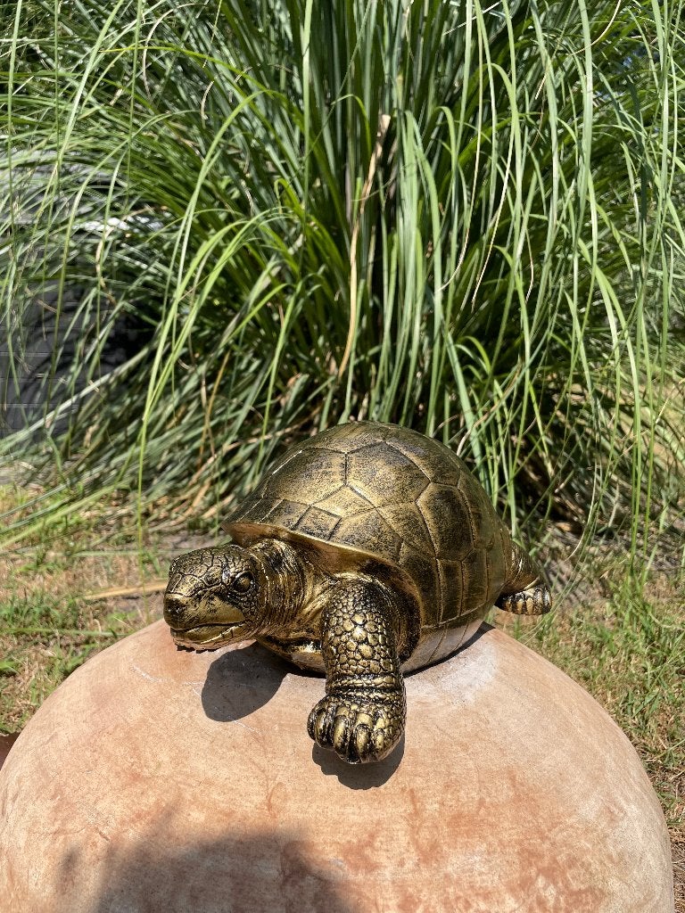 Statue de tortue dorée, pelouse, jardin, étang, 35 cm, Enlèvement ou Envoi, Neuf, Synthétique, Animal