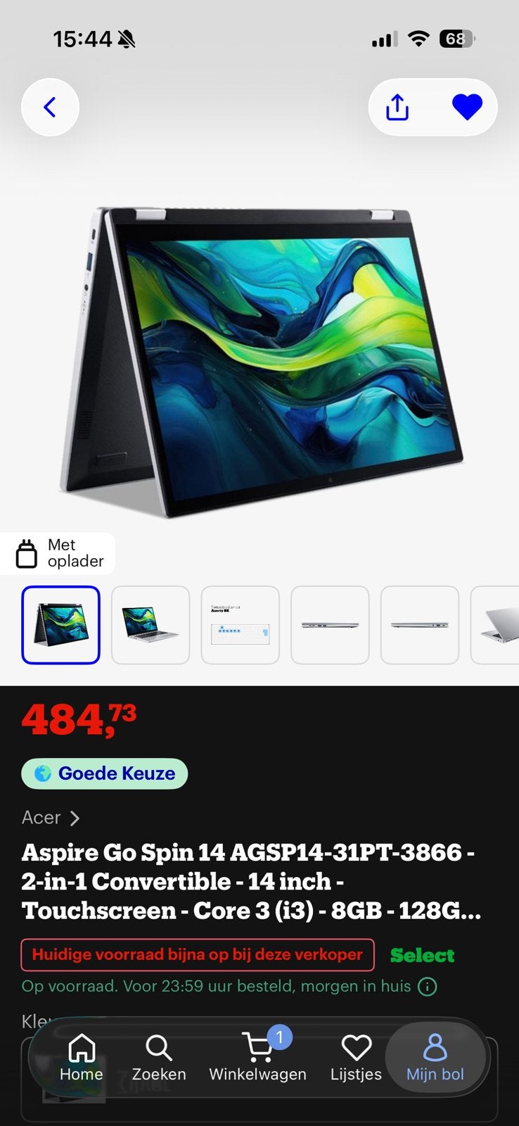 Acer laptop 14 inch met touchscreen, Computers en Software, Android Tablets, Ophalen, Zo goed als nieuw, 13 inch of meer, 128 GB