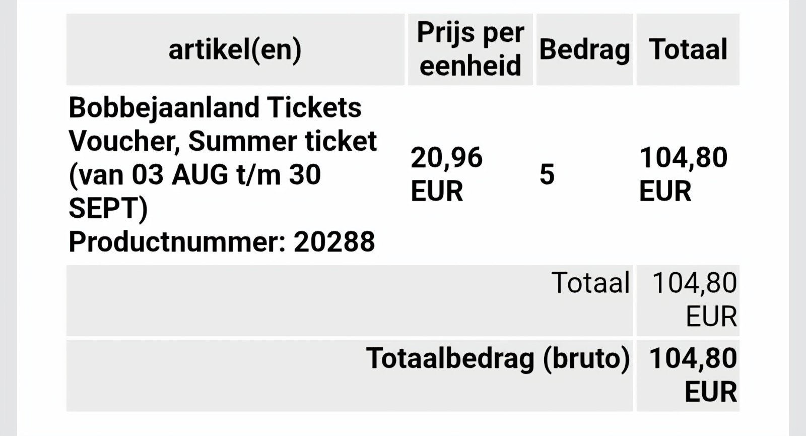 5 vouchers bobbejaanland, Tickets & Billets, Trois personnes ou plus, Autres, Parc d'attractions