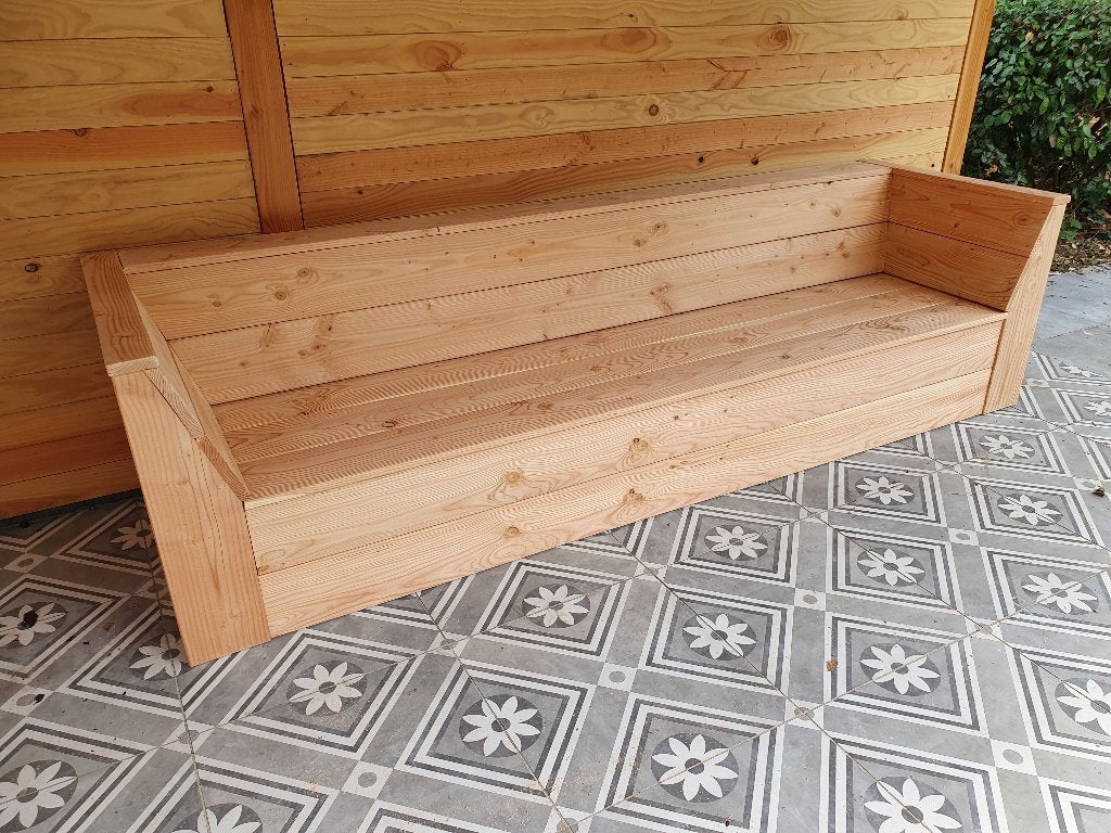 Unieke loungebank met schuine armleuningen elke maat en vorm, Jardin & Terrasse, Bancs de jardin, Enlèvement, Neuf, Bois