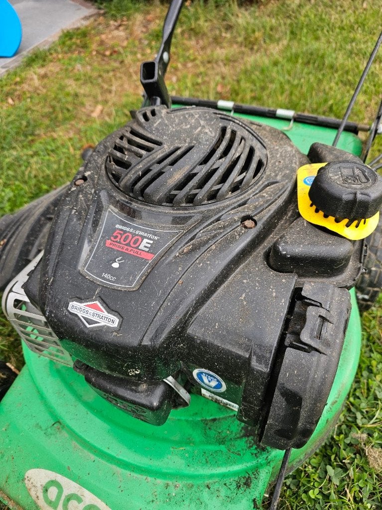 Benzine grasmaaier ACG46 - Briggs & Stratton 500e, Tuin en Terras, Ophalen, Gebruikt, Opvangbak, Benzine-grasmaaier