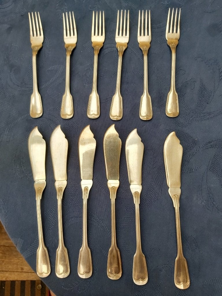 6 couverts poisson métal argenté anciens, Antiquités & Art, Enlèvement