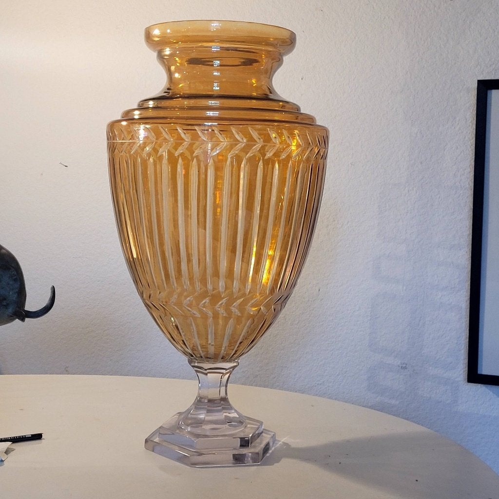Kristallen vaas XXL iriserend oranje 1920,30 Christale #Dôme, Ophalen of Verzenden