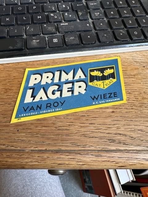 prima lager etiket label Van Roy Wieze, Ophalen of Verzenden, Nieuw, Overige typen, Overige merken