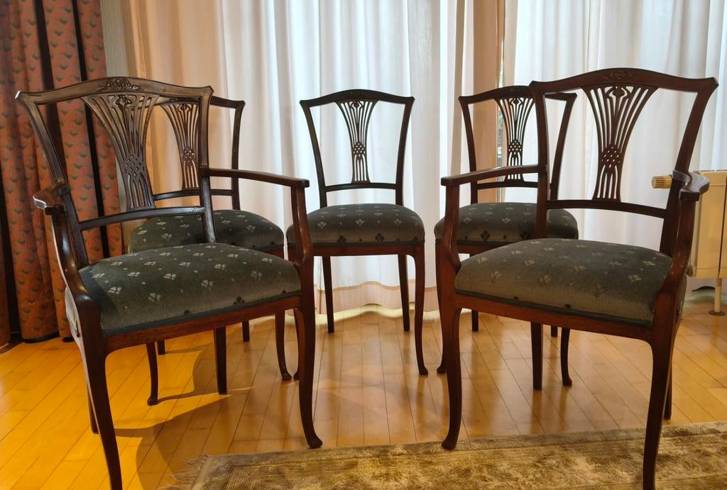 Antieke Engelse Mahonie Art Nouveau stoelen, Antiek en Kunst, Ophalen