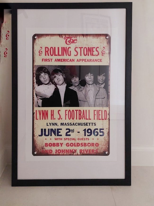 retro affiche Rolling Stones, Verzamelen, Posters, Zo goed als nieuw, Muziek, Deurposter of groter, Rechthoekig Staand, Met lijst