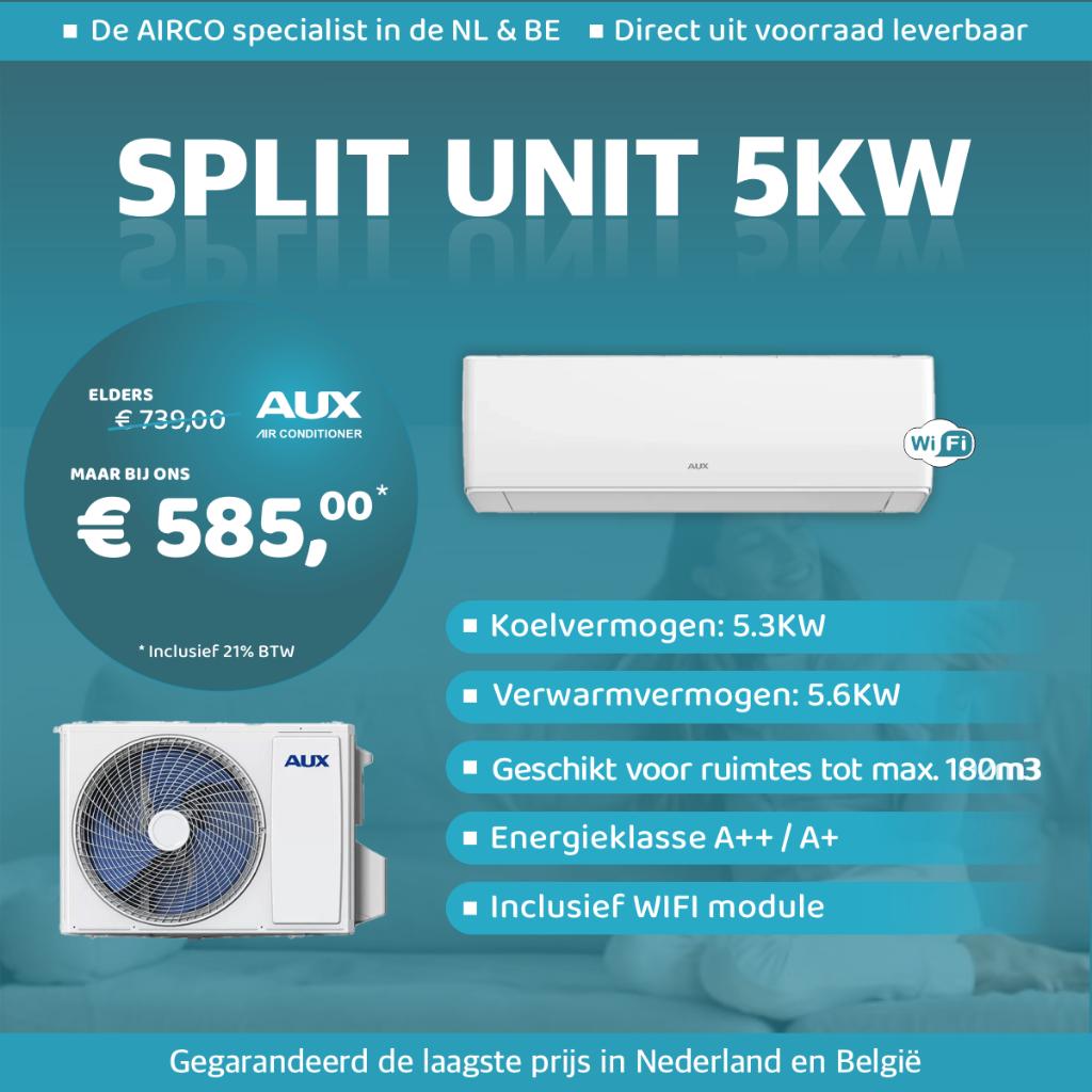 AUX Airco Split Unit 5kW + GRATIS WIFI - BESTE DEAL IN BE, Enlèvement, Neuf