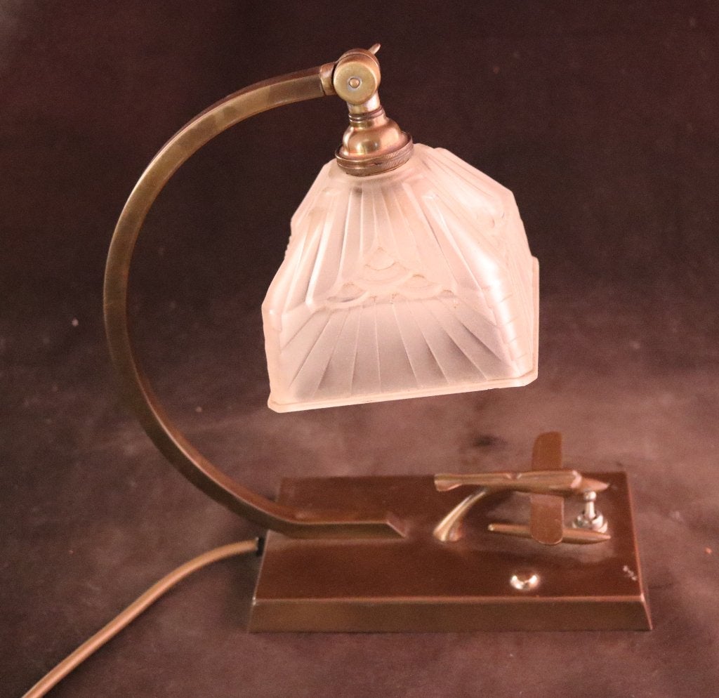 Art Deco lamp met watervliegtuig, Antiek en Kunst, Antiek | Verlichting, Ophalen of Verzenden