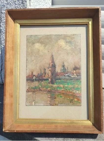 huile sur panneau nieuport monogramme anto carte, Antiquités & Art, Enlèvement ou Envoi
