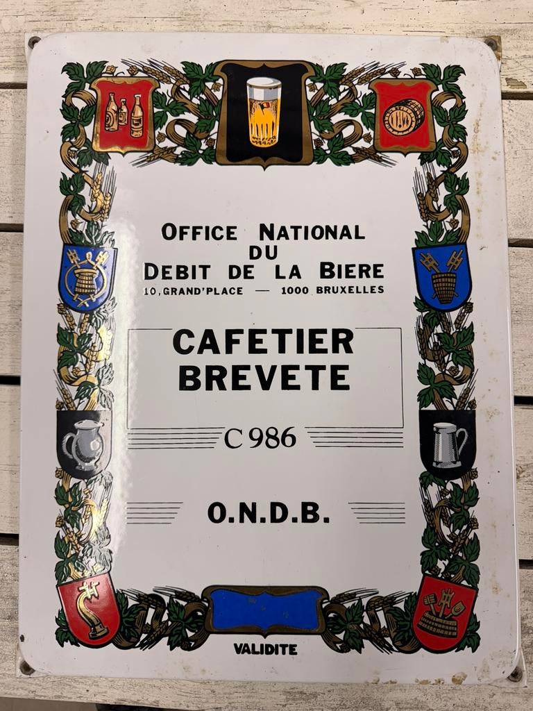Plaque émaillée Office nationale débit de la bière., Enlèvement, Comme neuf