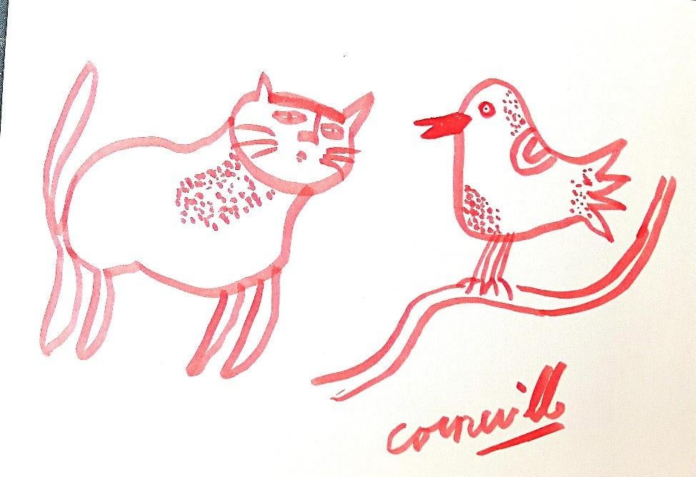 marqueur corneille « chat et oiseau » sur papier, Envoi