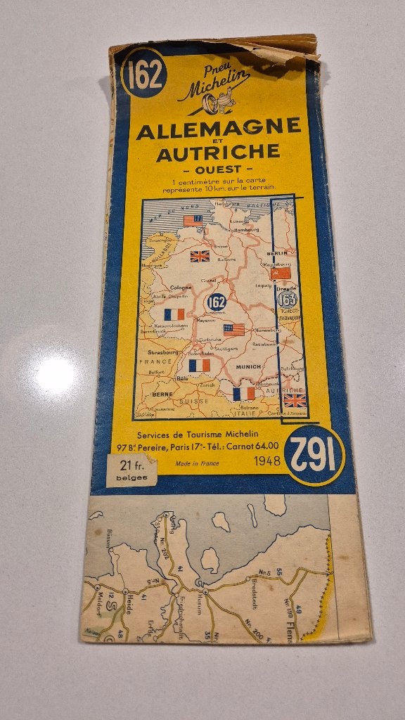 1948 Oude landkaart van Duitsland (Michelin), Boeken, Atlassen en Landkaarten, Ophalen of Verzenden, 1800 tot 2000, Duitsland