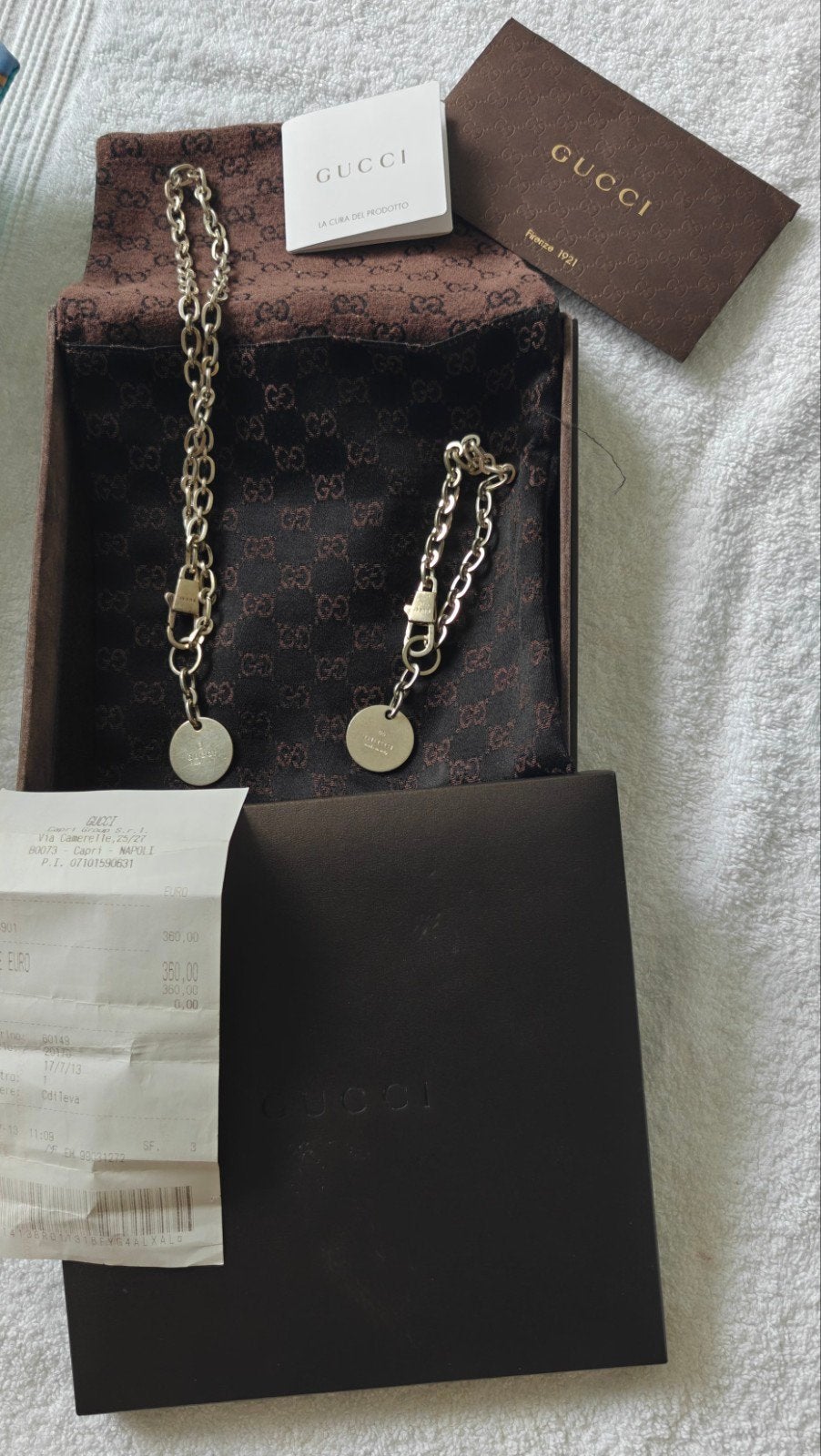 Gucci verzilverd ketting en arm and met aankoop bewijs, Ophalen