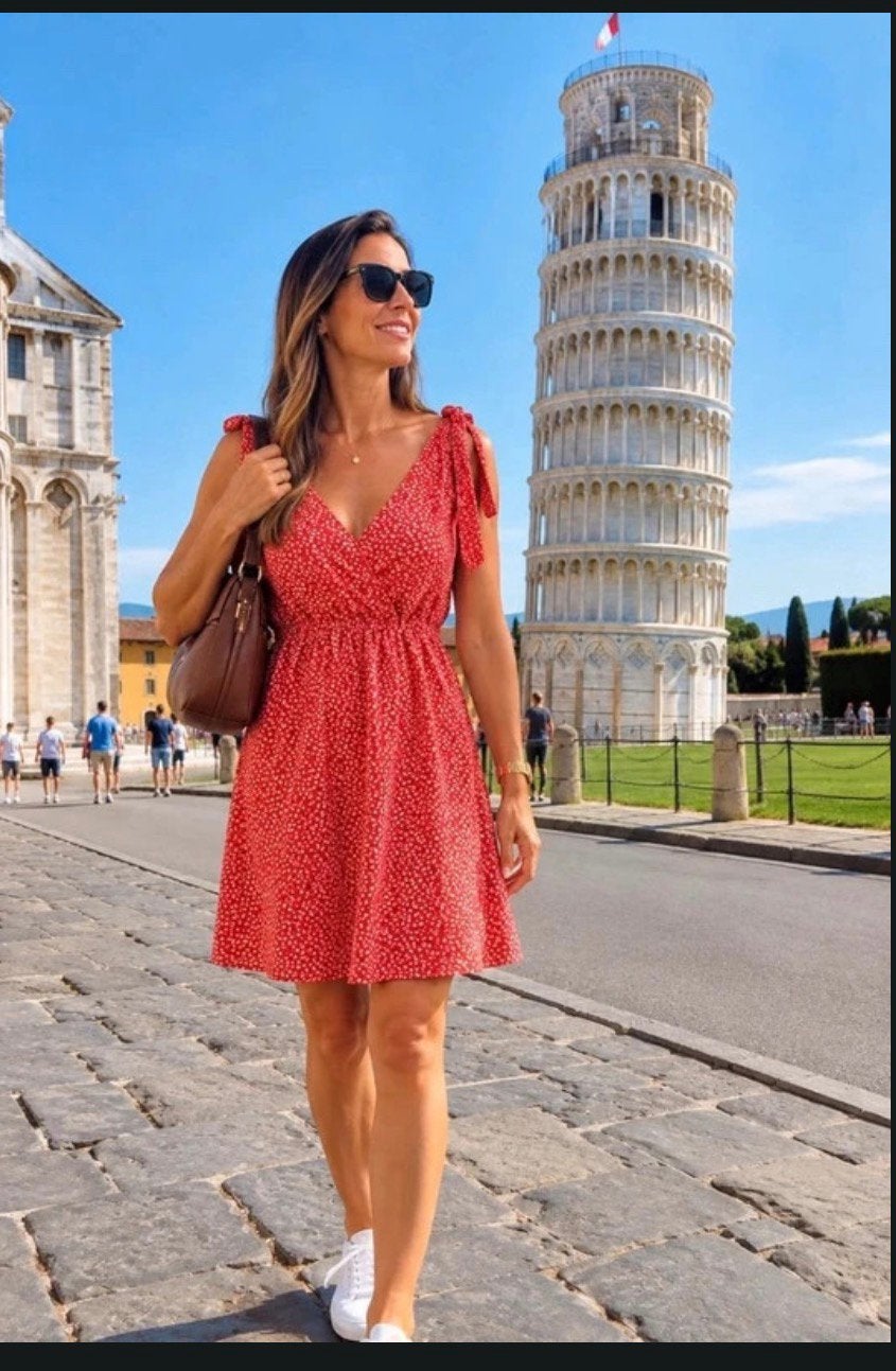 Cristina zomerjurk met rode bloemen (Pronto Moda Italië), Kleding | Dames, Verzenden, Gedragen, Maat 36 (S), Rood