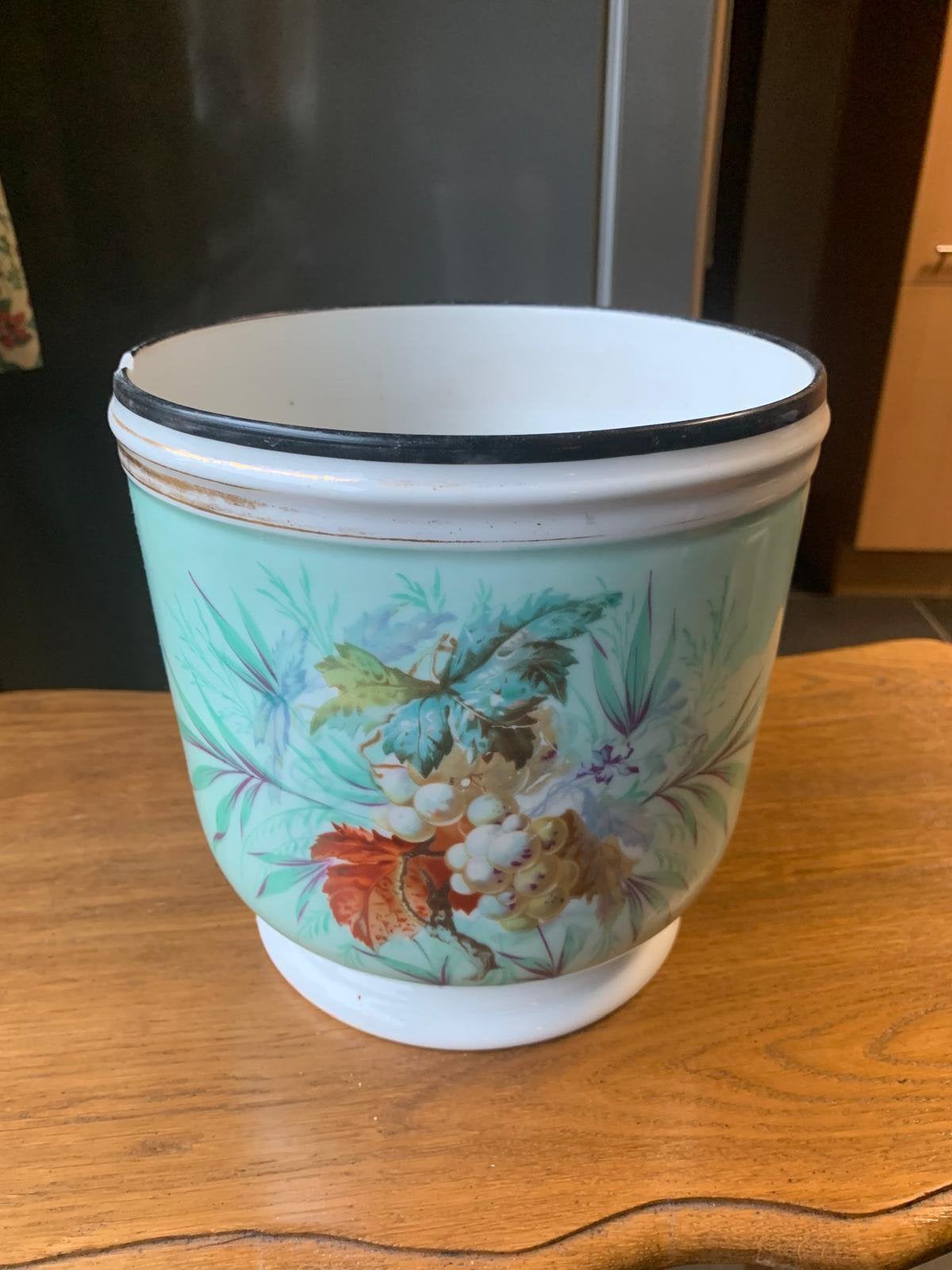 oude retro cashpot bloempot  met bloemen geschilderd 50€, Tuin en Terras, Ophalen of Verzenden, Zo goed als nieuw