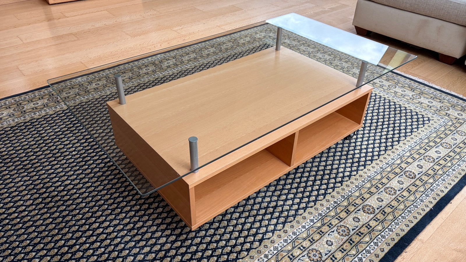 Salontafel hout & glas, Huis en Inrichting, Ophalen, 100 tot 150 cm, 50 tot 100 cm, Glas