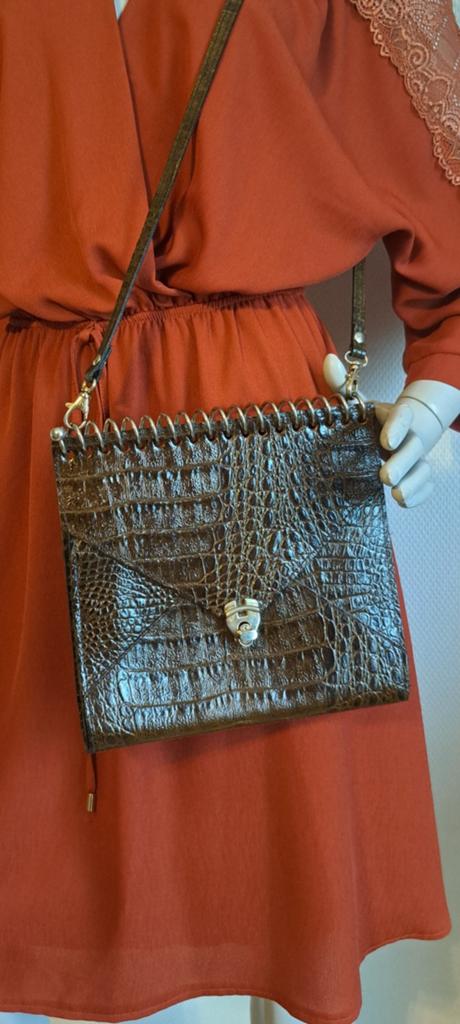 Vintage vintage handtas croco lederen spiraalvormig notitieb, Ophalen of Verzenden, Handtas