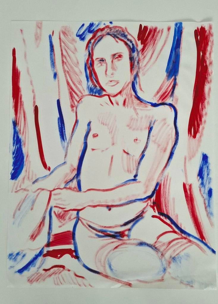 Expressieve gouache tekening – naakt model – 65x50 cm, Envoi