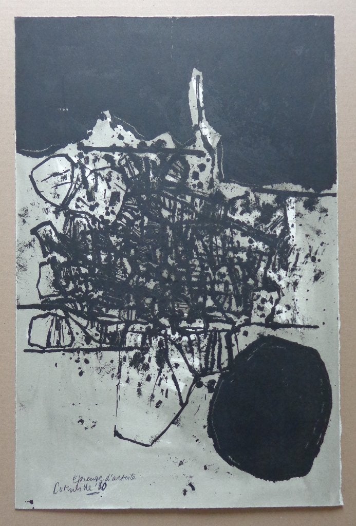 CORNEILLE / ABSTRACTIE / ZW-W LITHO / 50x33cm / SIG / 1960, Antiquités & Art, Art | Lithographies & Sérigraphies, Enlèvement ou Envoi