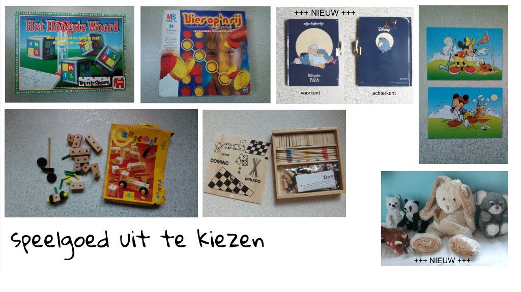 boek puzzels popjes pins Magnetix geldbeugel aap knuffels, Ophalen of Verzenden