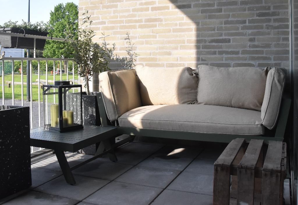 Tuinbank en bijzettafel, Tuin en Terras, Tuinbanken, Ophalen, Zo goed als nieuw, Aluminium