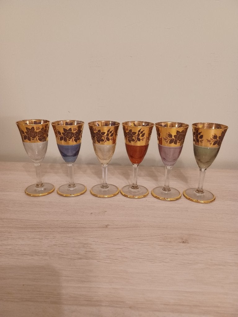 antieke gekleurde glazen met goud afgewerkt, Antiek en Kunst, Ophalen
