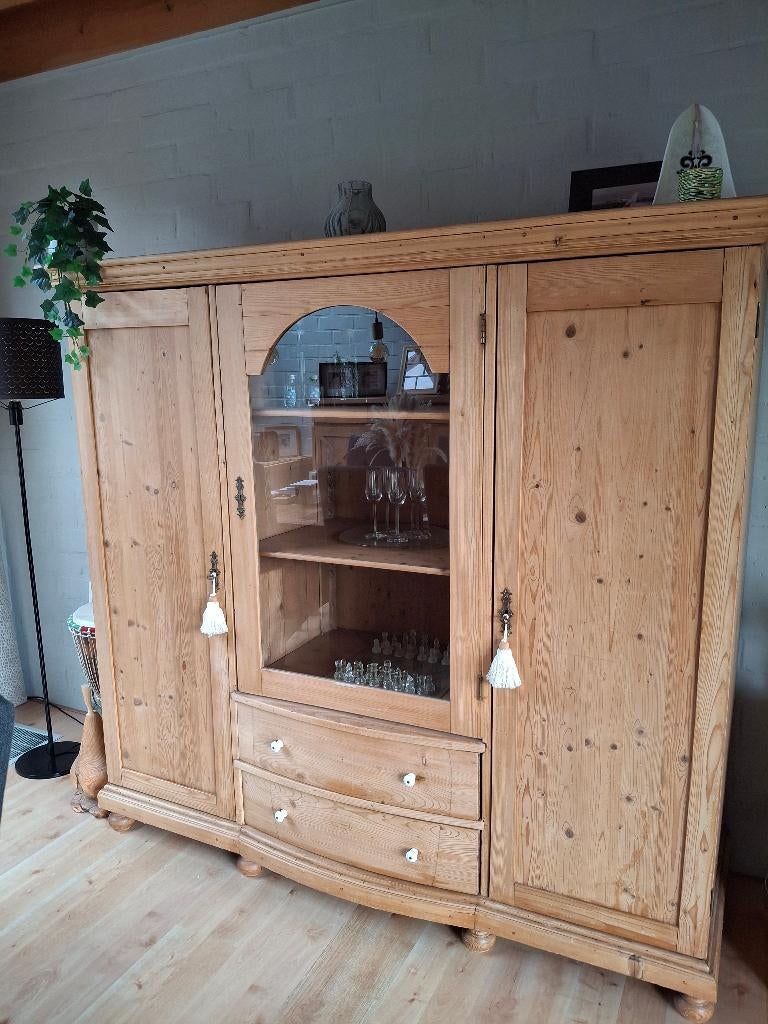 Landelijk antieke grenen buffetkast, Huis en Inrichting, Ophalen, Met deur(en), 150 tot 200 cm, 50 tot 75 cm