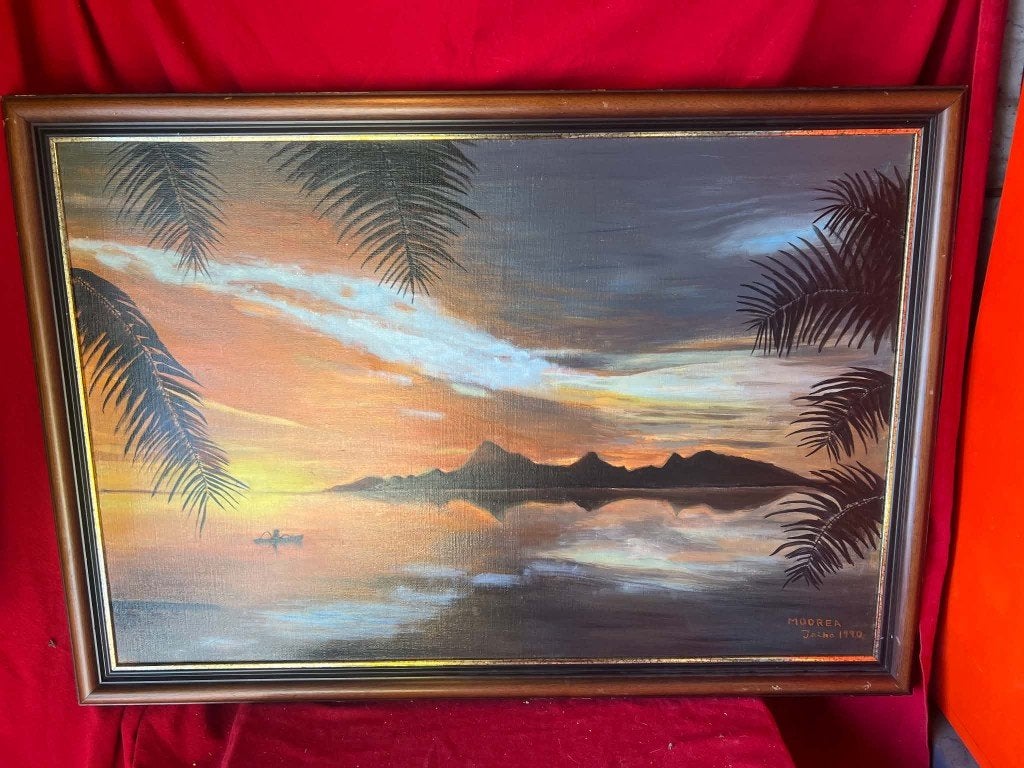 Grand tableau avec un paysage tropical. Moorea Jeiko 1990., Enlèvement, Paysage
