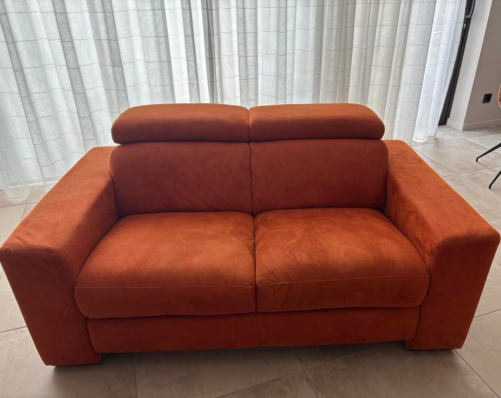 Tweezits-zetel, oranje, 1m60, Ophalen, 150 tot 200 cm, 75 tot 100 cm, Zo goed als nieuw