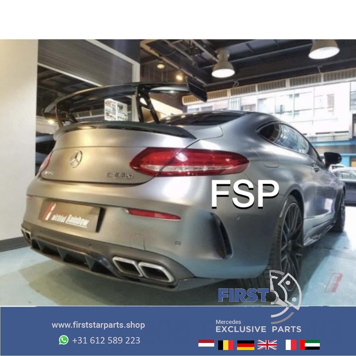 W205 C205 Mercedes C Klasse C63 AMG kofferbak VLEUGEL CARBON, Gebruikt, Ophalen of Verzenden, Achter, -