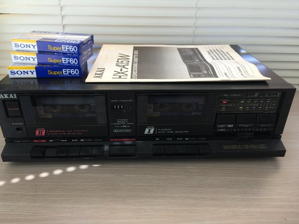 Akai HX-A351 dubbele cassette deck, TV, Hi-fi & Vidéo, Enlèvement, Simple, Akai