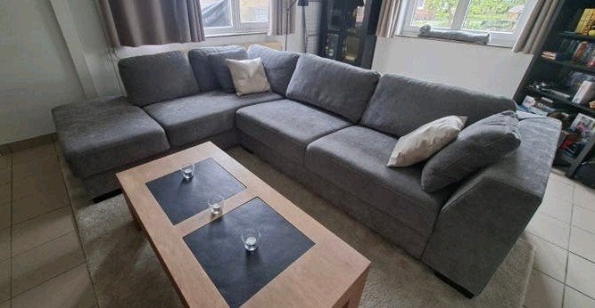 Hoeksalon sofa grijs "Tyler" - 1 jaar oud, zo goed als nieuw, Ophalen, Zo goed als nieuw, Stof, Modern