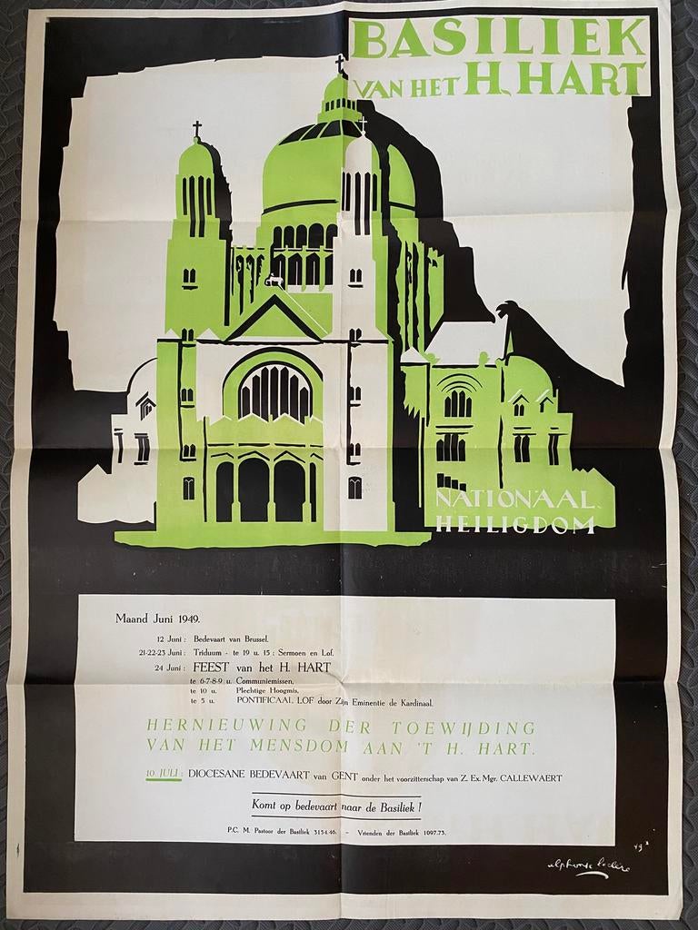 Grote vintage affiche, Basiliek van Koekelberg 1949, Ophalen of Verzenden