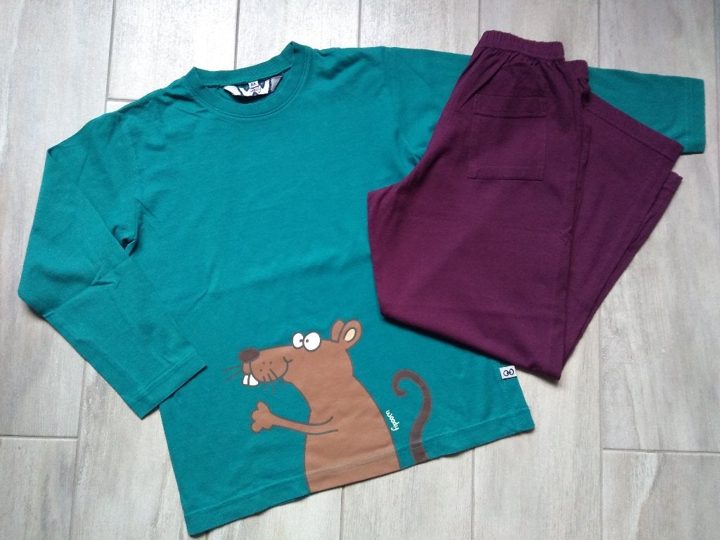 ★ M128 - Woody pyjama thema muis, Nacht- of Onderkleding, Gebruikt, Ophalen of Verzenden, Jongen