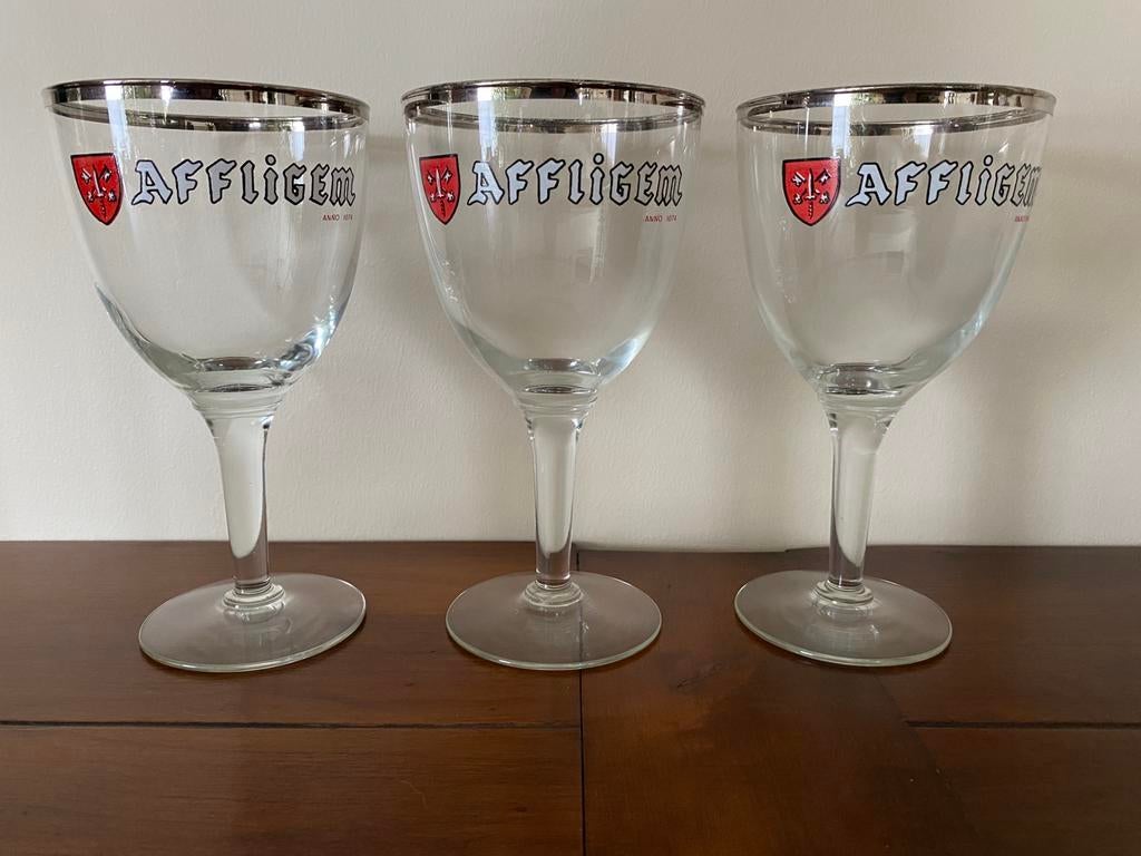 3 bierglazen Affligem, Verzamelen, Glas en Drinkglazen, Ophalen, Zo goed als nieuw, Bierglas