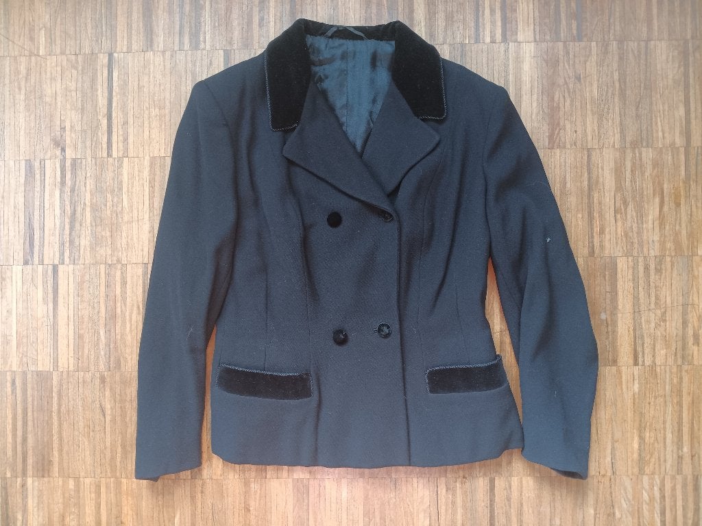 Vingtage zwarte blazer met velours accenten, Kleding | Dames, Maat 38/40 (M), Zwart, Ophalen of Verzenden, Zo goed als nieuw