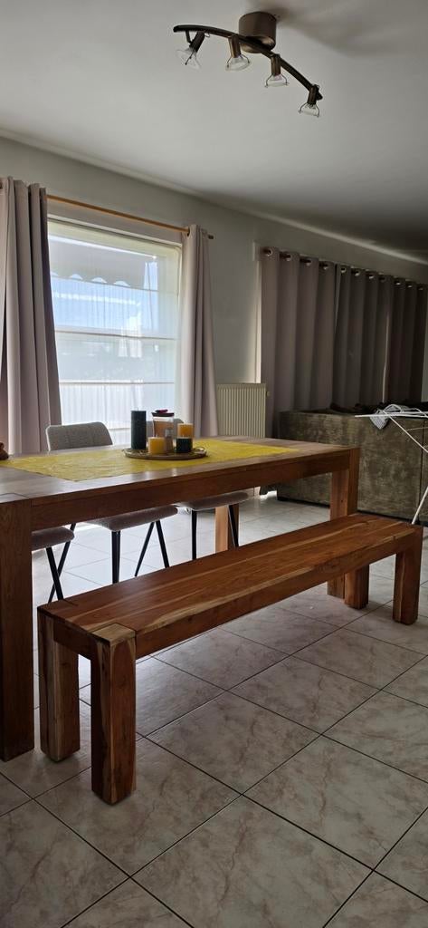 2x Massief Acacia Houten Bank, Huis en Inrichting, Stoelen, Ophalen, Zo goed als nieuw, Hout