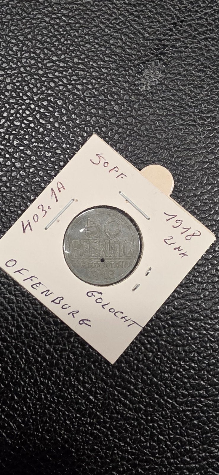 Duits notgeld 50 pfennig 1918 Offenburg 403.1A zink gelocht, Enlèvement ou Envoi