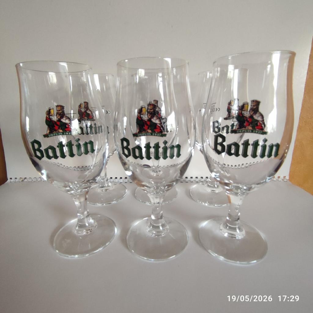 6 BATTIN galopglazen van 15 cl., Verzamelen, Biermerken, Ophalen, Zo goed als nieuw, Glas of Glazen, Overige merken
