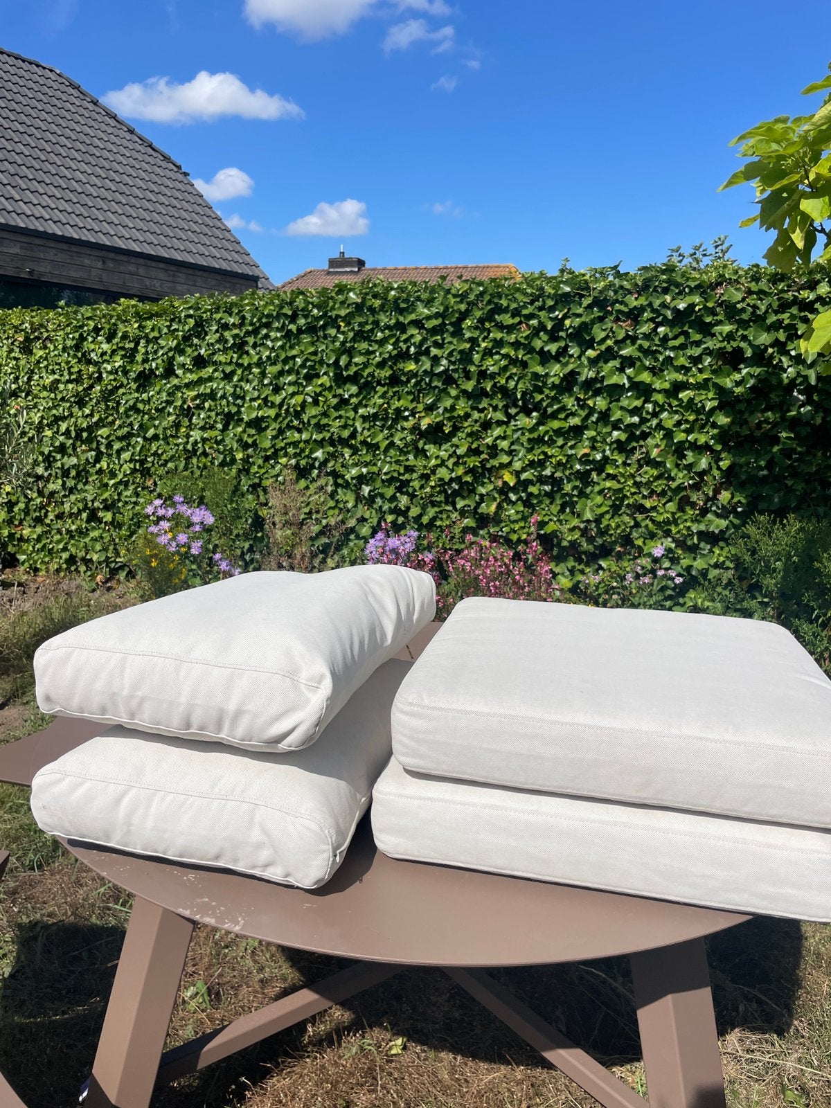 6 sets van rug-en zitkussens voor lounge - Beige Ikea, Tuin en Terras, Ophalen, Gebruikt