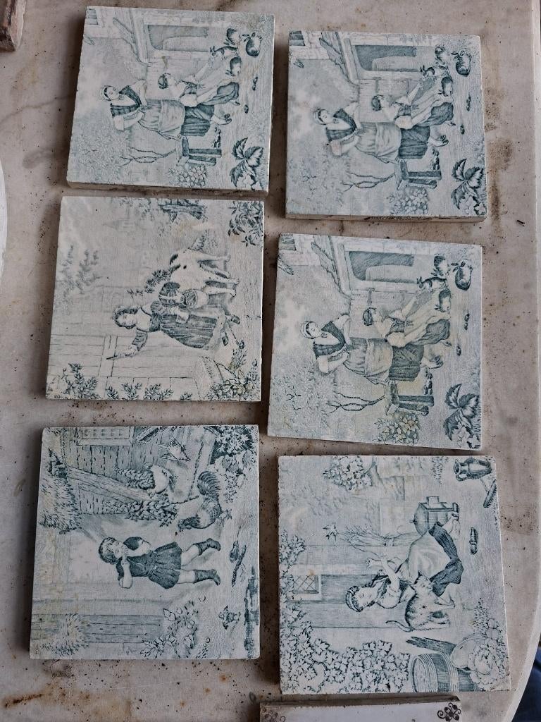 8 oude faience tegels,dieren,jaren 1800-1900, Enlèvement ou Envoi