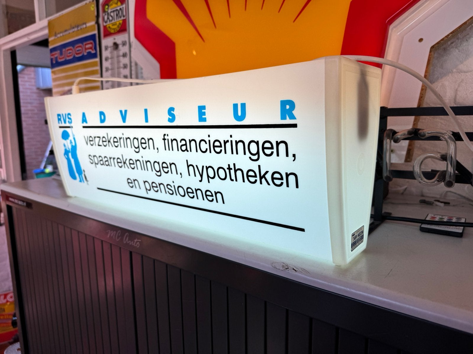 RVS Verzekeringen reclame lichtbak, Verzamelen, Ophalen, Gebruikt, ., Lichtbak of (neon) lamp