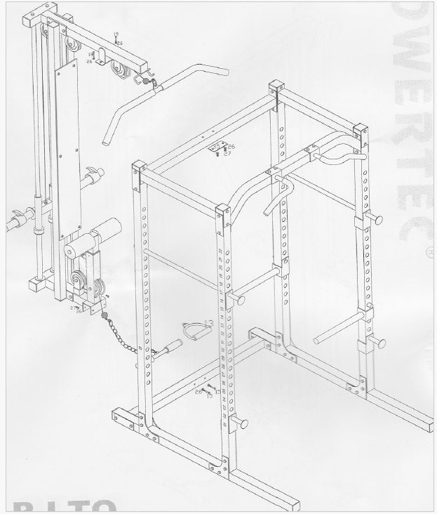 Powertec power cage squat rack met lat tower option, Sports & Fitness, Enlèvement, Utilisé, Centrale électrique