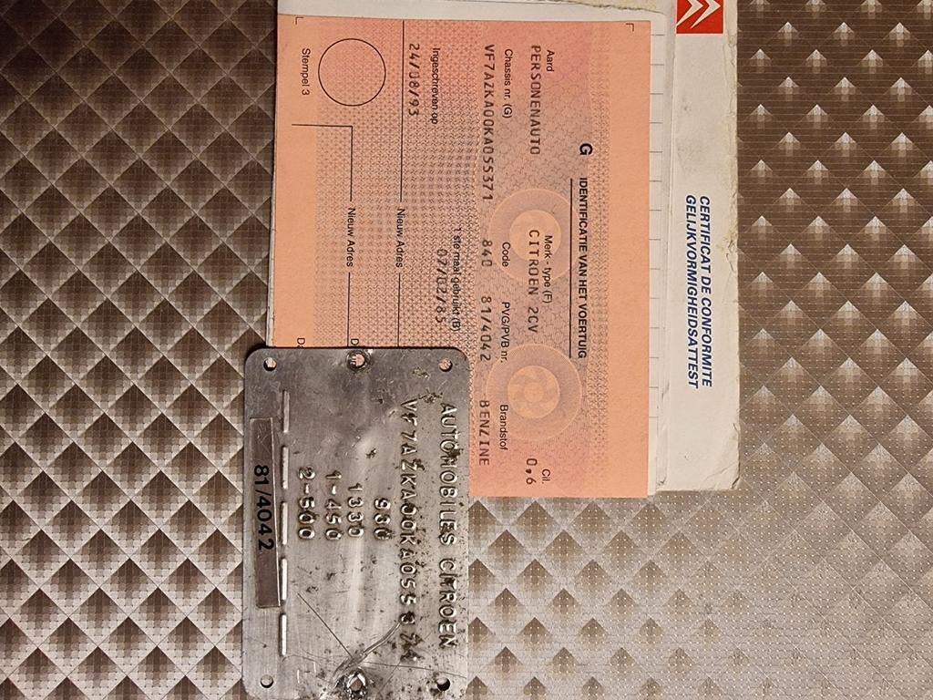 Citroën 2PK6 Inschrijving bewijs met identificatie plaatje, foto 8