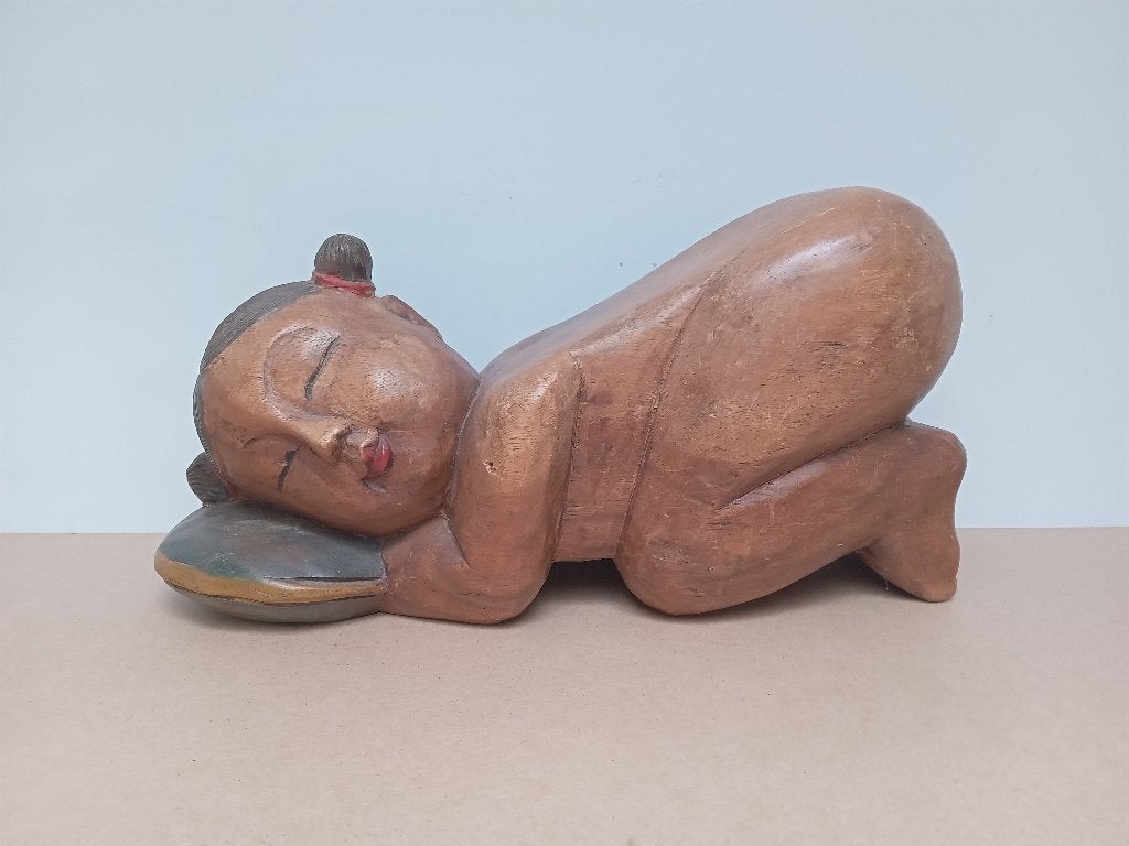 Lourd oreiller opium (+/- 8kg500), Antiquités & Art, Sculpture sur bois, Chine, Bois, Multicolore