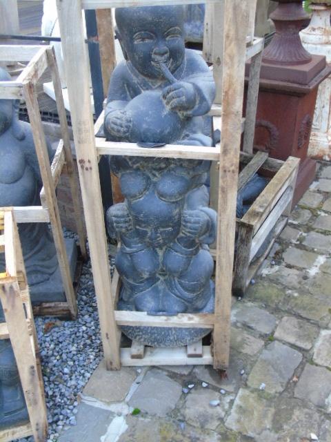 statue de bouddha 3 shaolin en pierre patinée, Jardin & Terrasse, Enlèvement, Neuf, Pierre, Bouddha