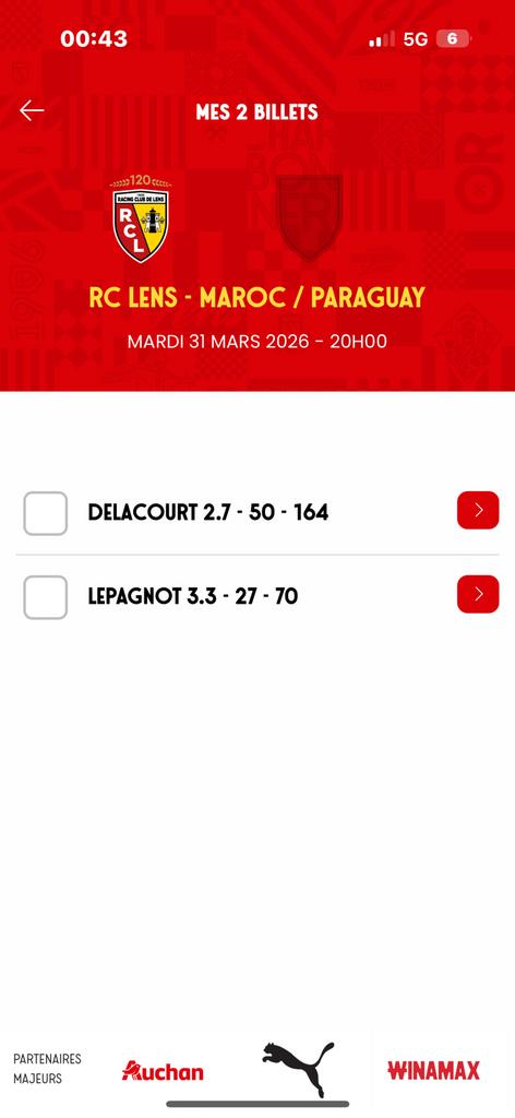 2 billet maroc vs Paraguay catégorie 1, Tickets & Billets